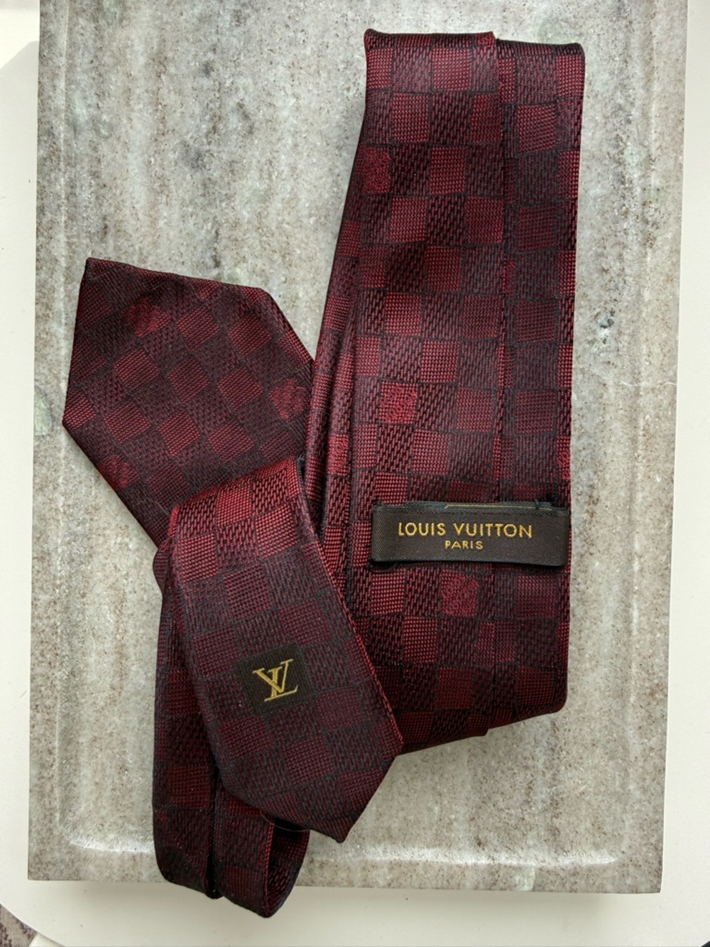 Louis Vuitton Damier Red Burgundy Checker Silk Tie